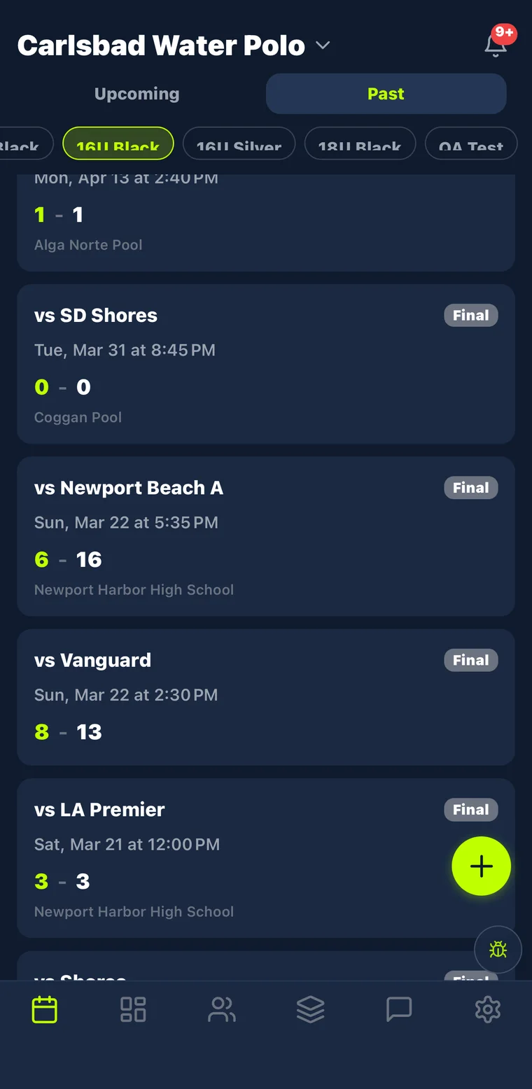Season schedule with final scores for every game